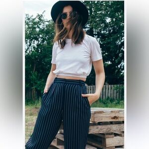 Babaton Modesto Navy and White Pinstriped Trousers